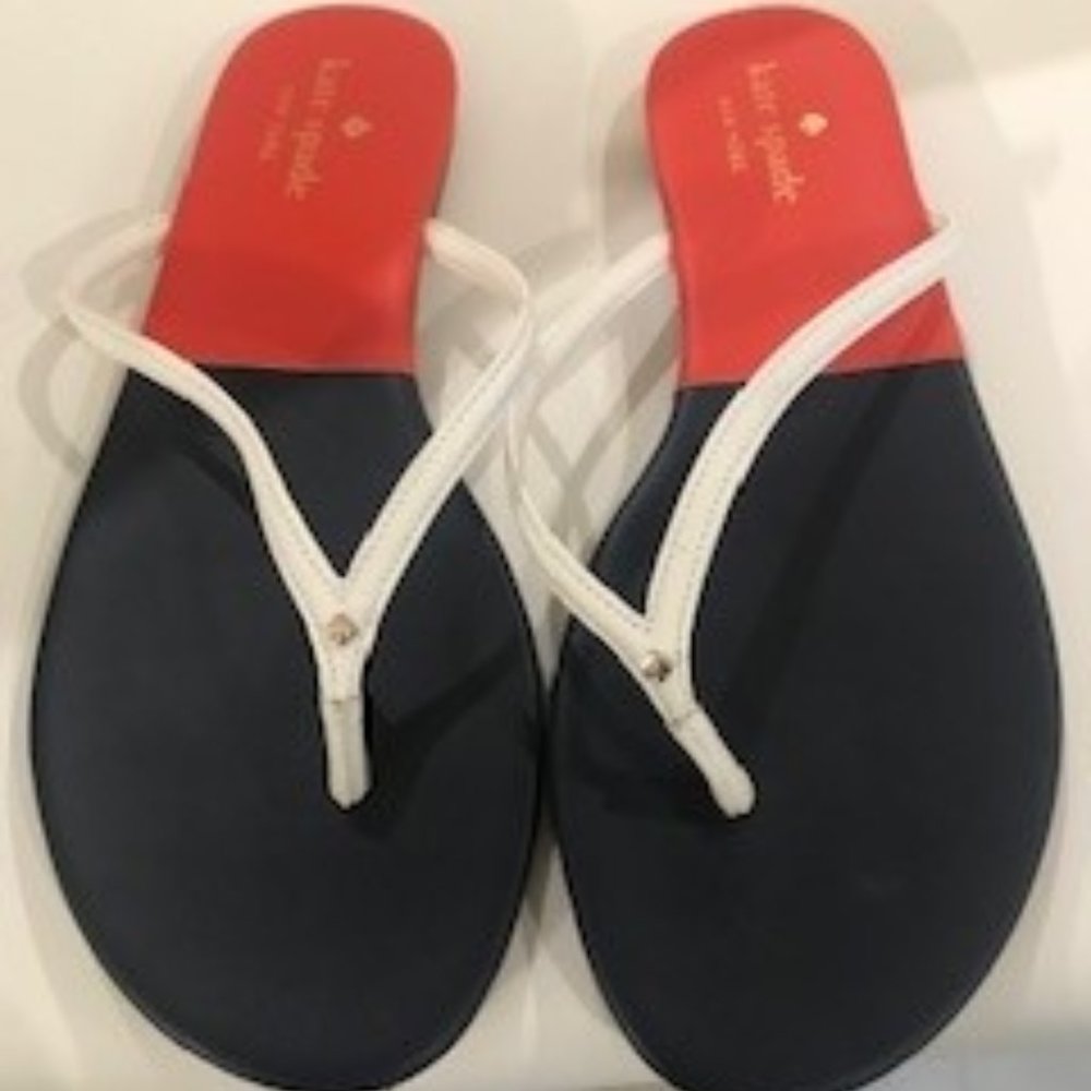 Kate Spade Cabana Flip Flops Size 8 Navy/ Orange/ White